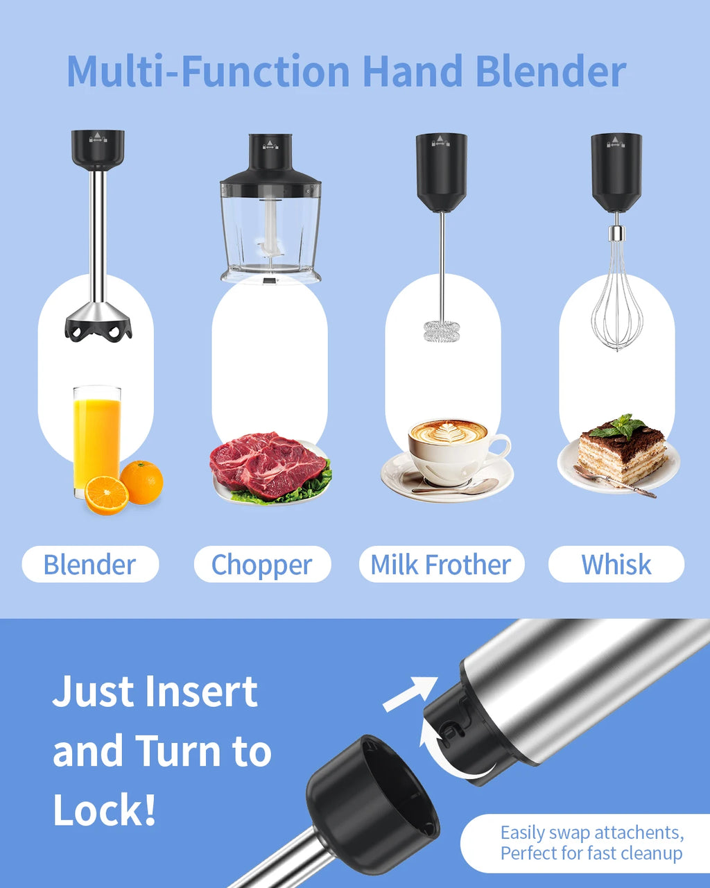 1000W Electric Immersion Handheld Blender, 5 in 1