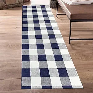 8x10 Grey/White Check Washable Indoor/Outdoor