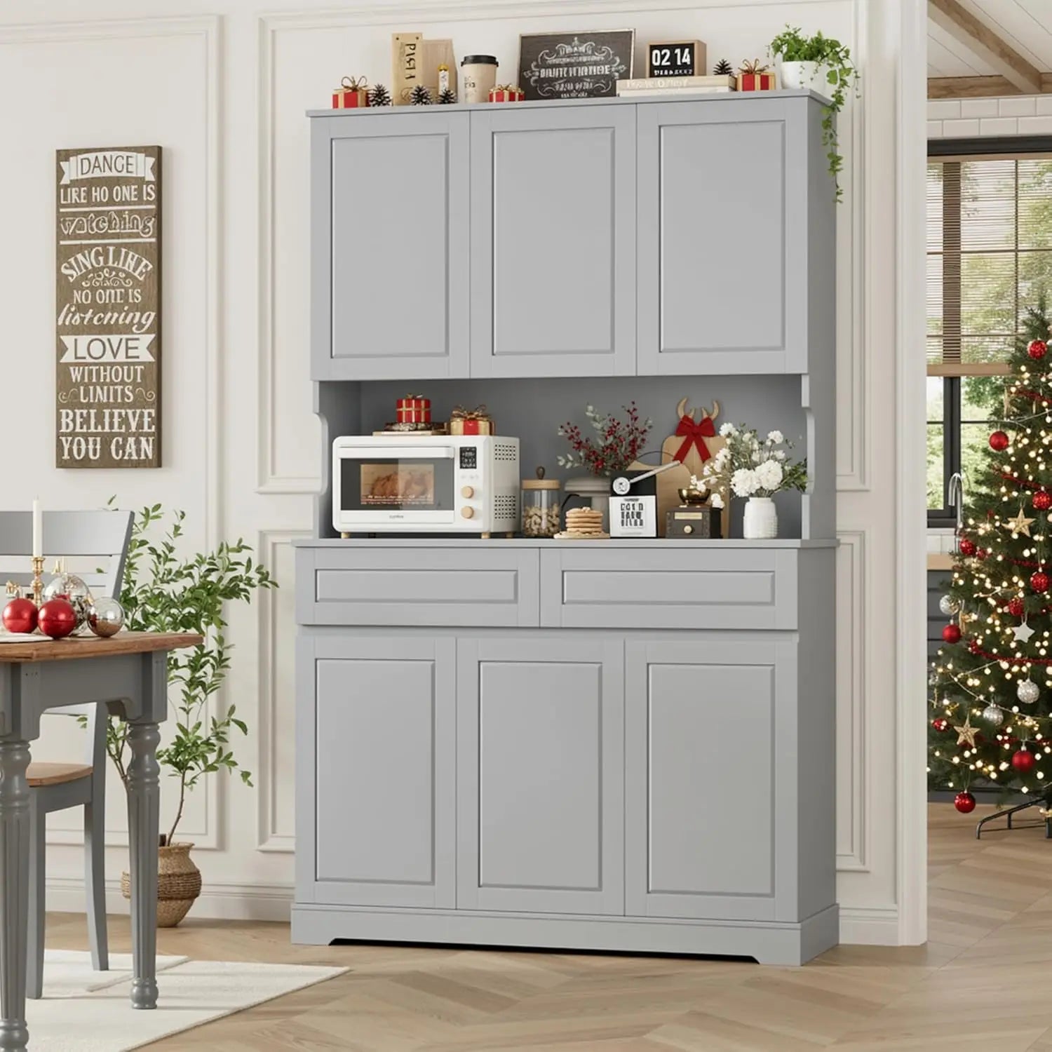 74" Tall Pantry Cabinet 6 Doors 2 Drawers