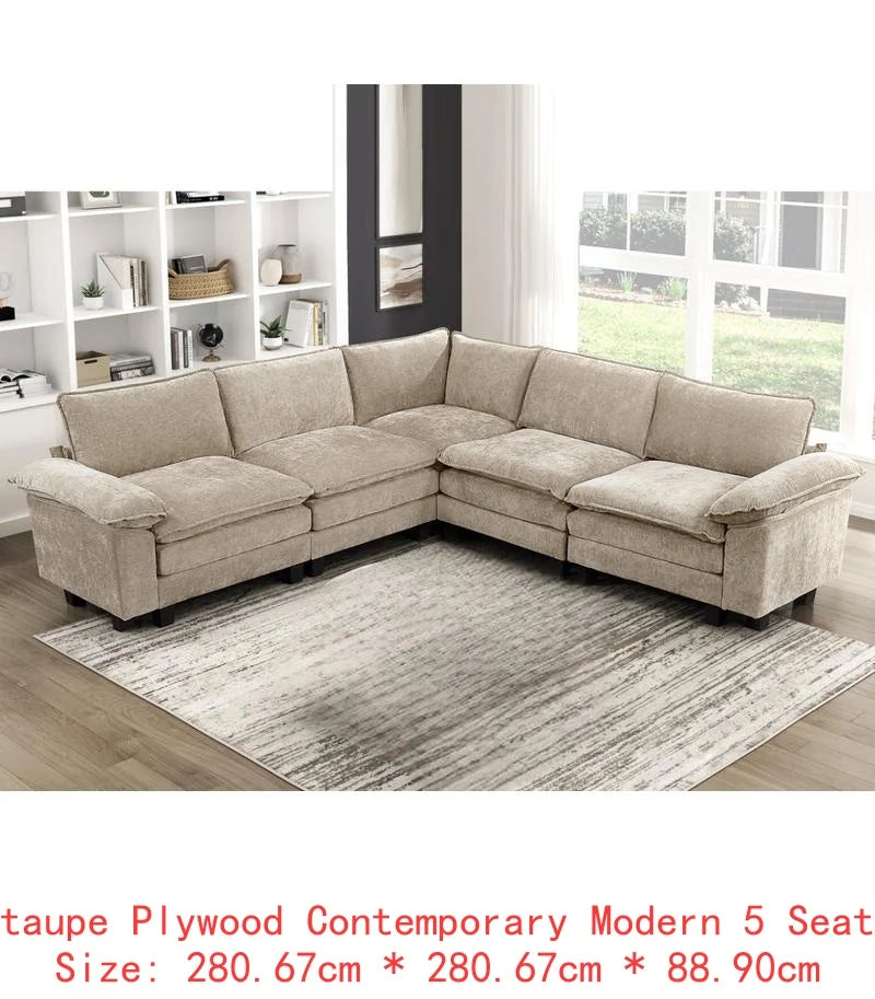 Plush Cenille Modular Sectional Sofa Set