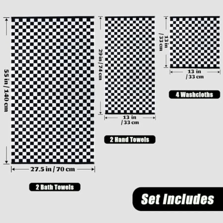 Towels Set of 8, Cute Checkered Towels