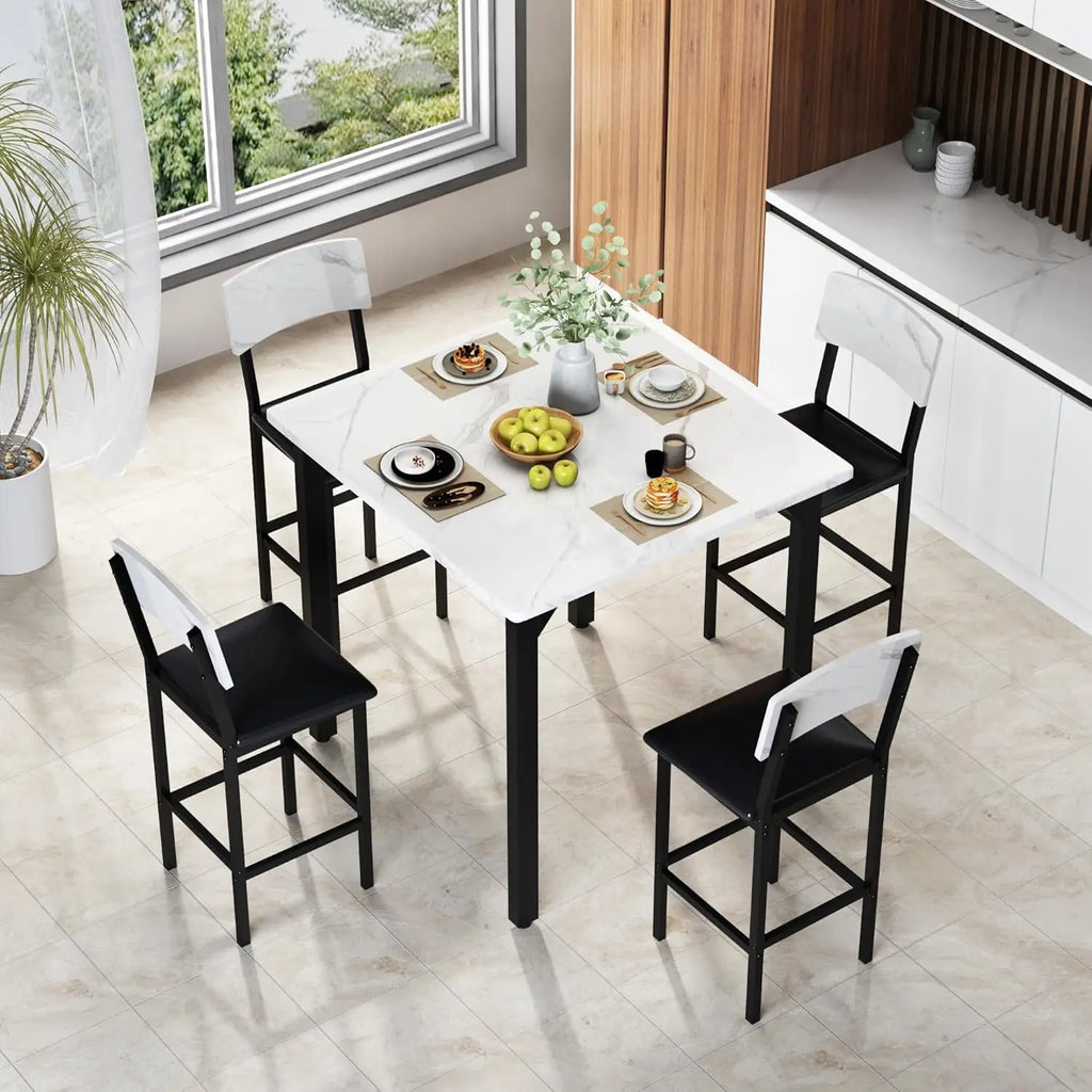 35.43" Counter Height Set Marble/4 Upholstered Bar Stools