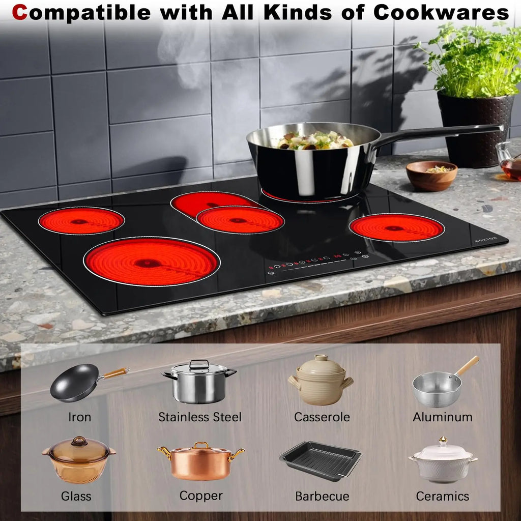 30" Electric Cooktop 5 Burners Built-in Radiant