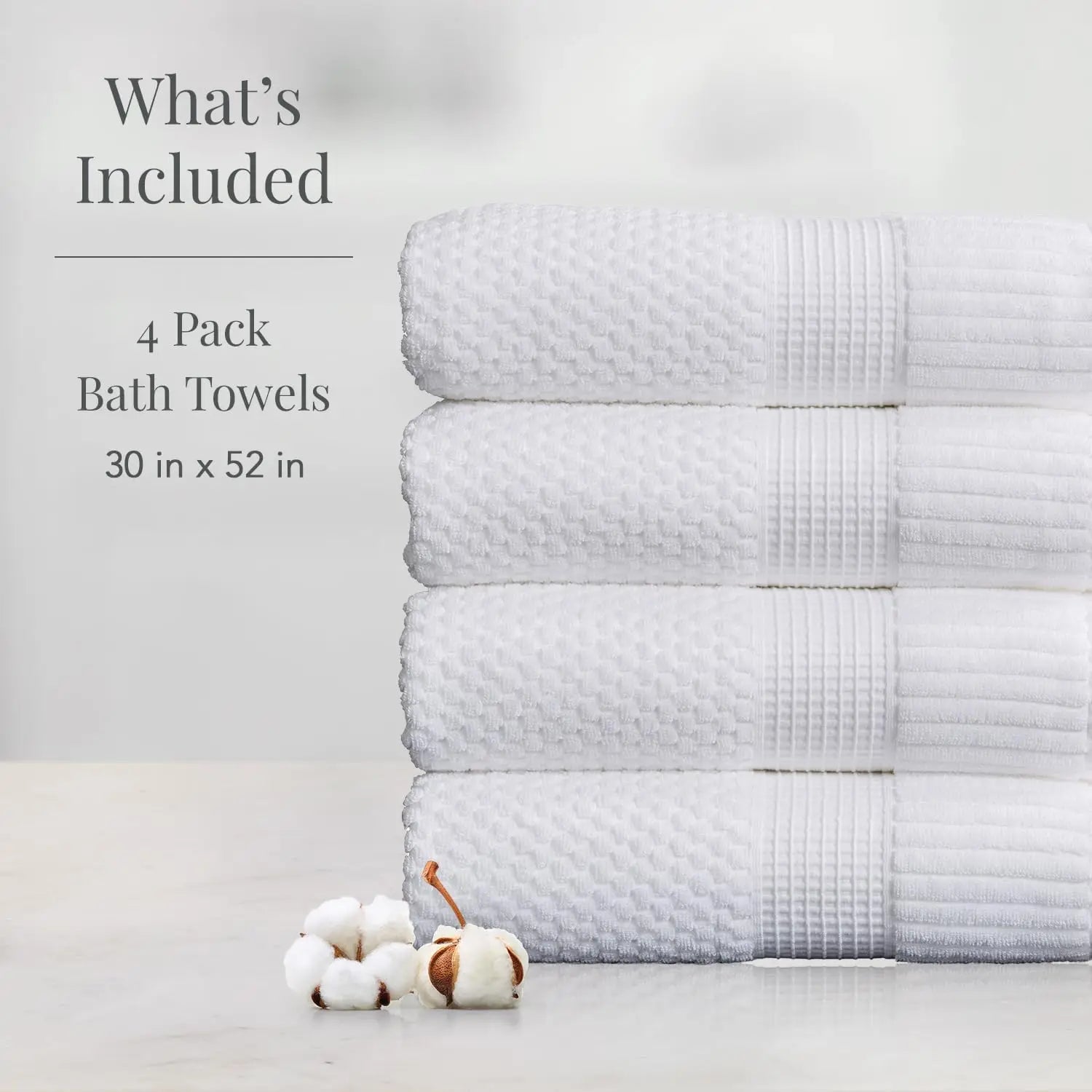 100% Cotton Bath Towel Set of 4- 30"x52"