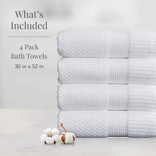 100% Cotton Bath Towel Set of 4- 30"x52"