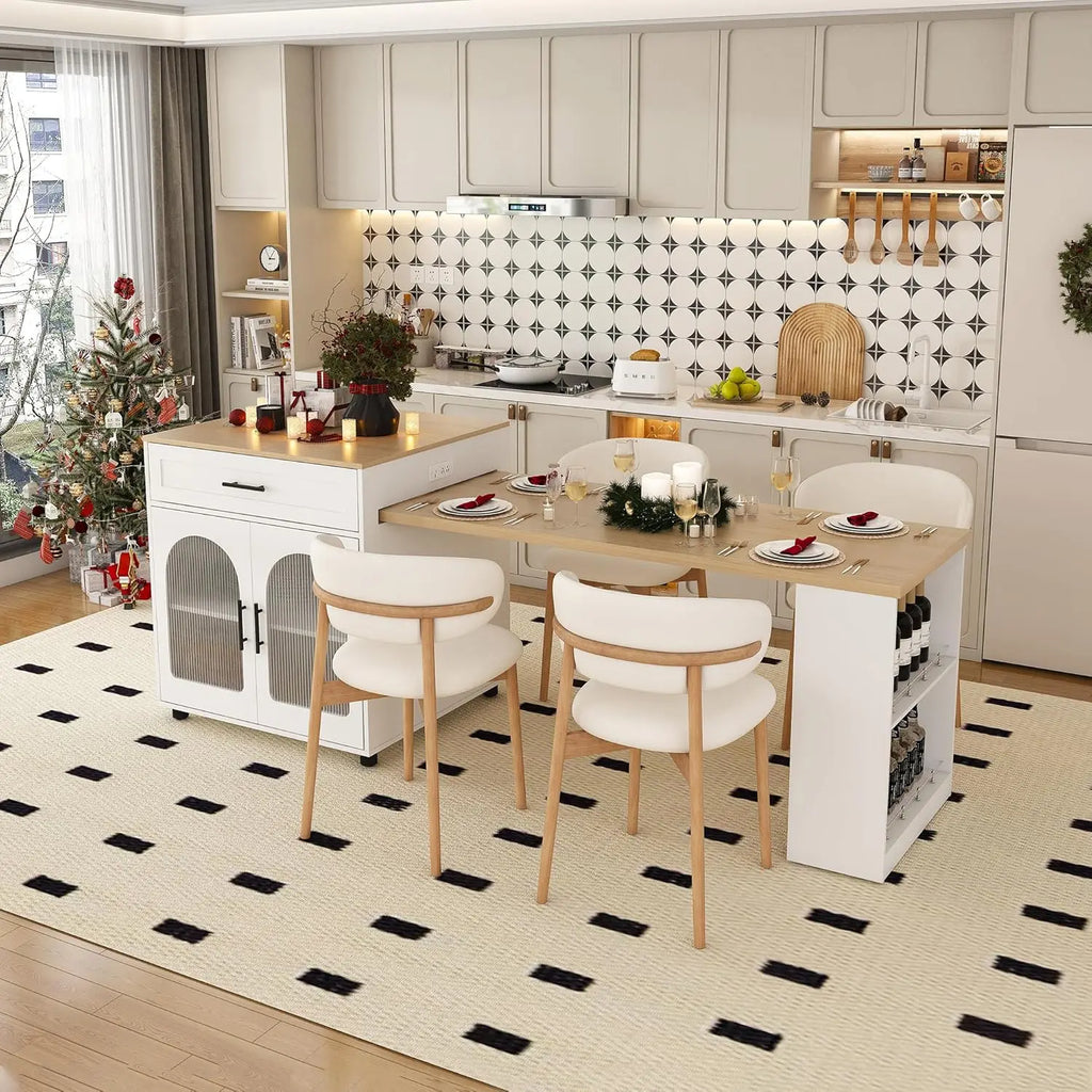 80" Island w/Extendable Marble-Grain to Outlet Rolling