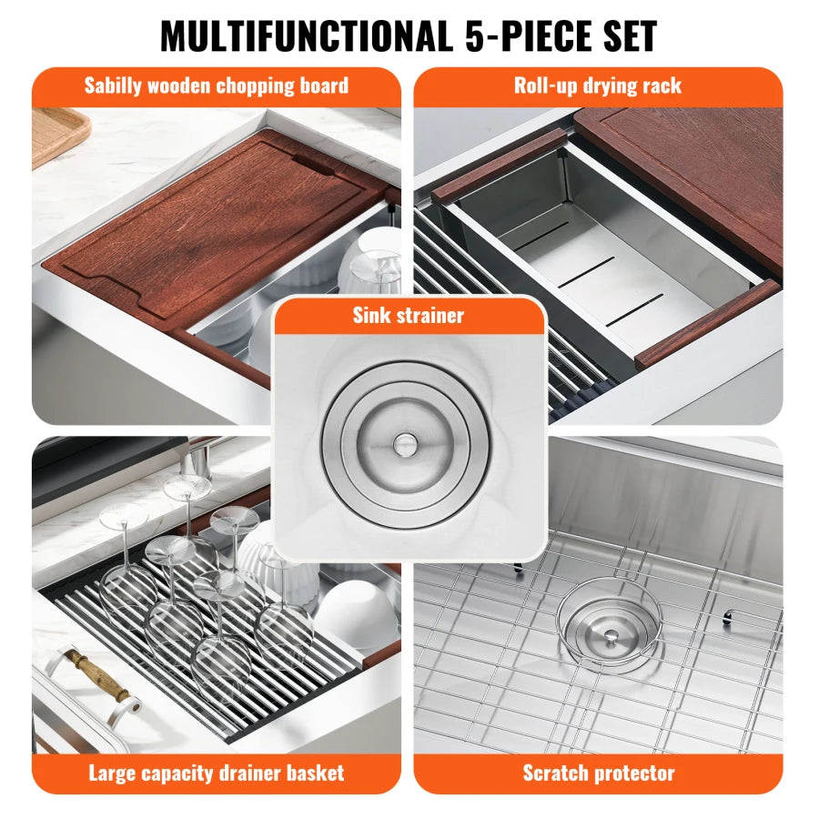 Farmhouse Kitchen Sink 304 Stainless Drop-In