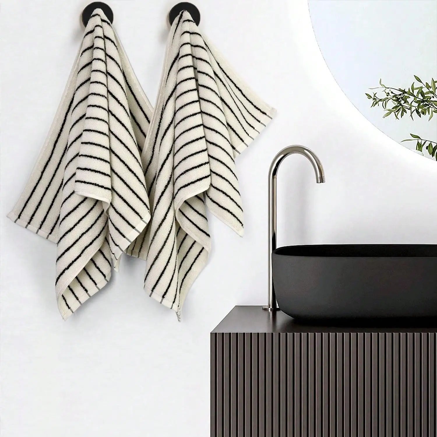 Black/White Striped Hand Towel