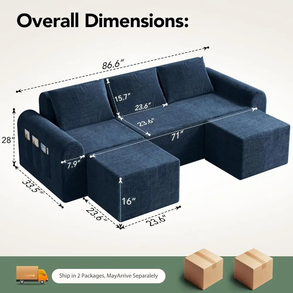 Cloud Sectional Couch 3 pillows 2 ottomans
