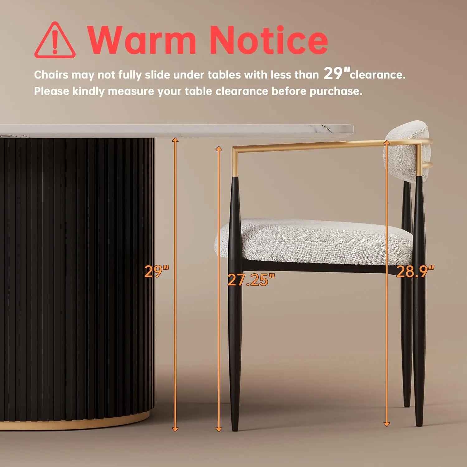 2 Modern Upholstered Boucle Gold Arms & Black
