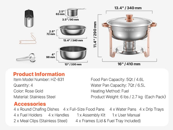 4 Pack Chafing Dish Buffet Set Stainless