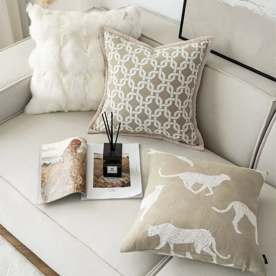 Inches Throw Pillow Cushion Cover Leopard Pattern Chenille Jacquard Luxury Style Couch Sofa Pillow for Living Room Bedroom