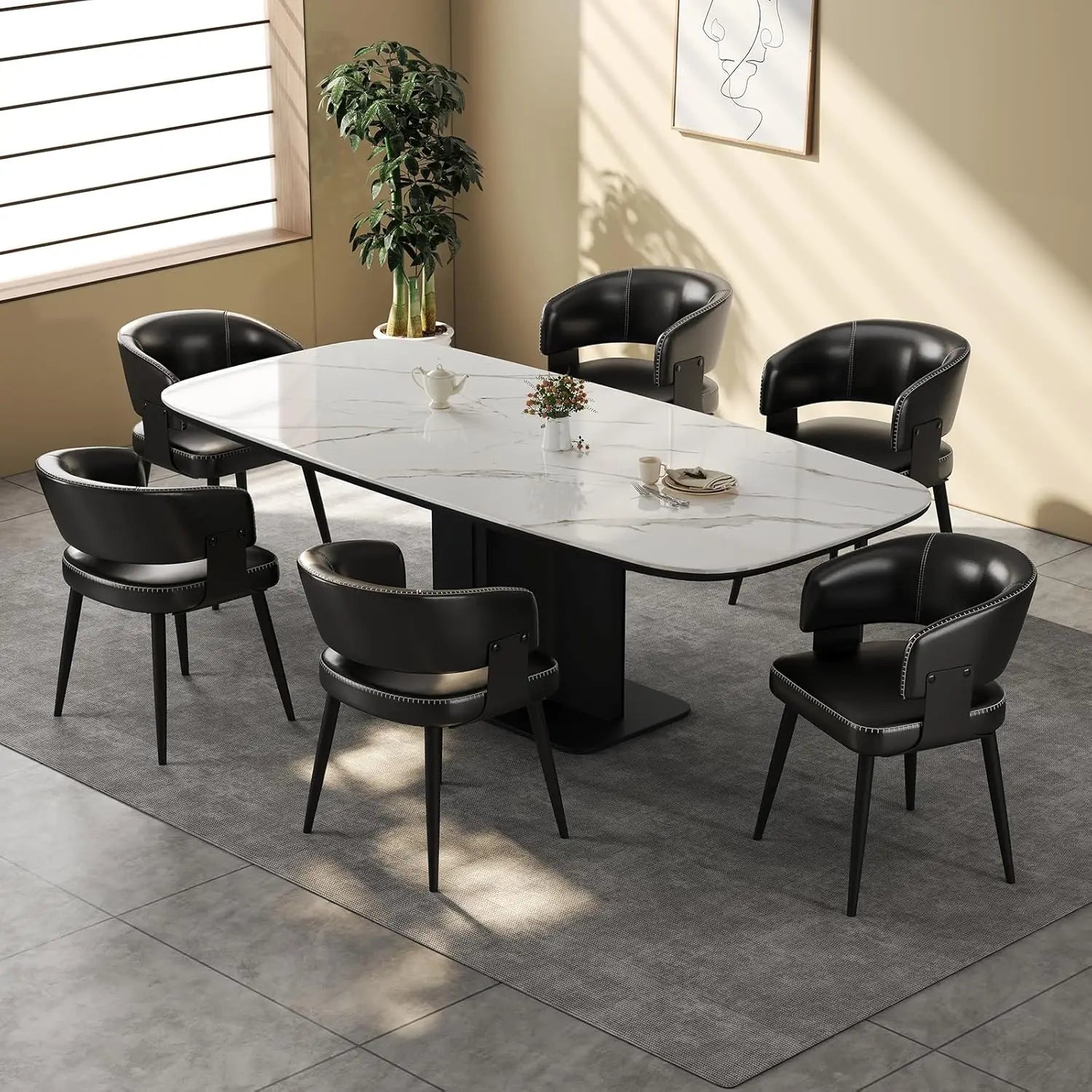 6 Modern Upholstered Faux Leather Curved