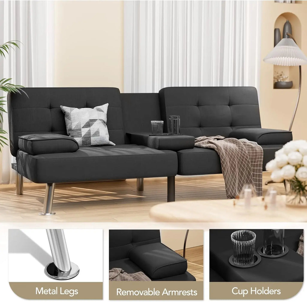 Modern Linen Futon Sofa Bed