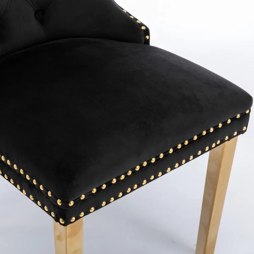 51x29" -7-Piece Glass Set w/6 Black Tuxedo Chairs
