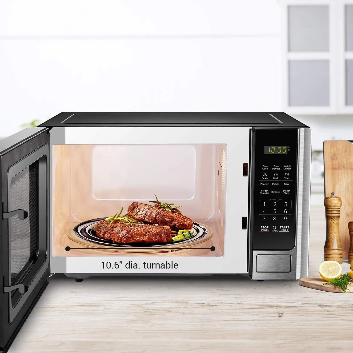 Digital Microwave, Turntable, Stainless, 0.9 CF