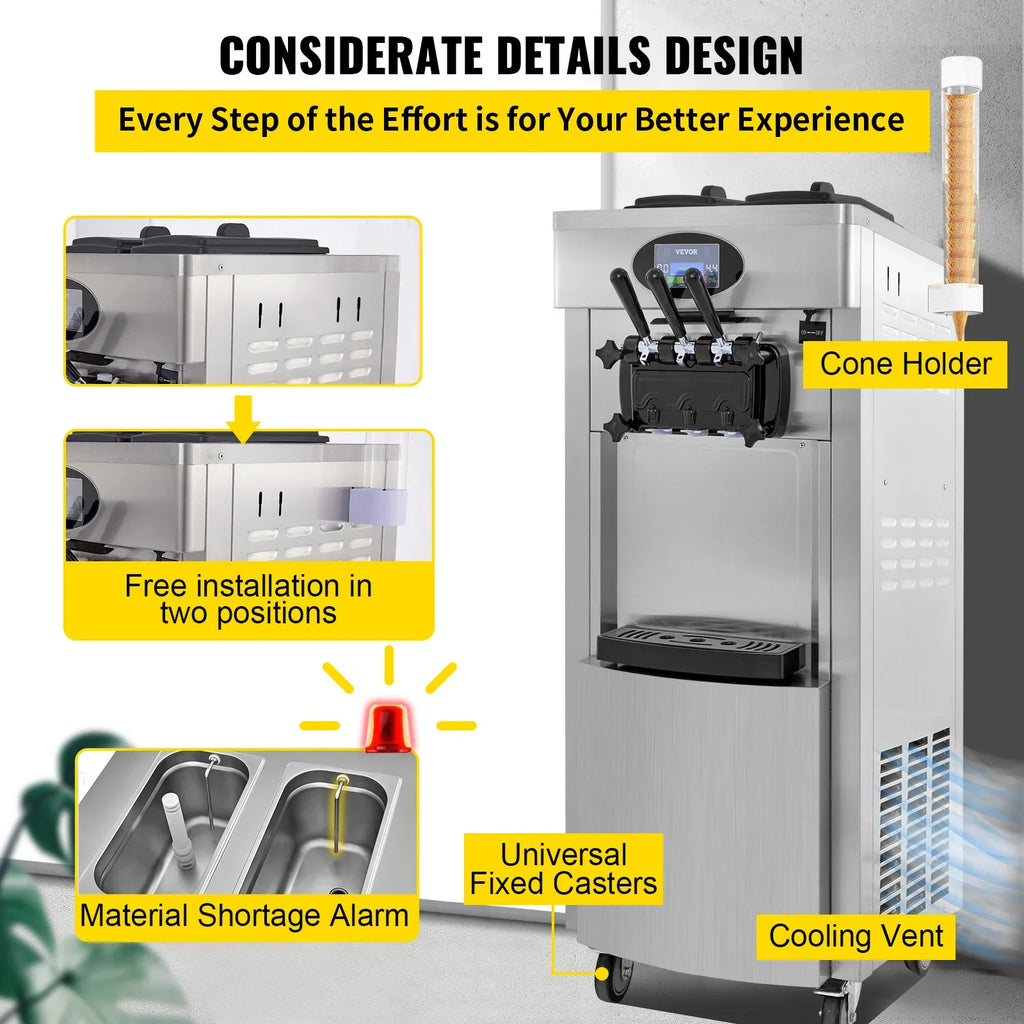 2200W Commercial Soft Ice Cream Machine 3 Flavors