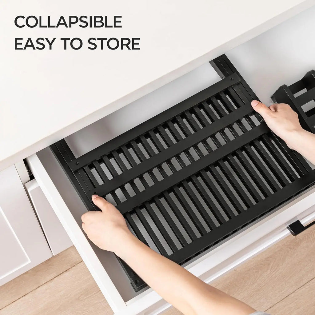 Bamboo Folding 2-Tier Dish Rack Collapsible