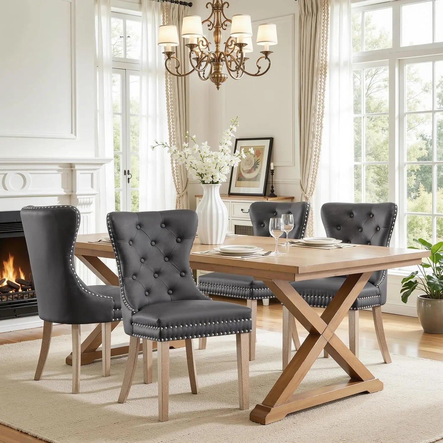 4 Faux Leather Upholstered Modern
