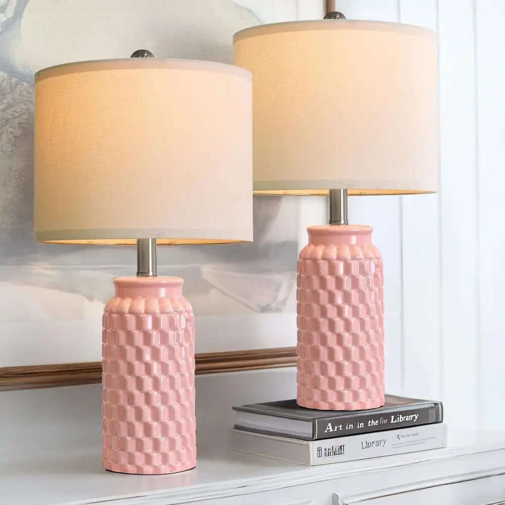 2 Modern Farmhouse Pink Lamps