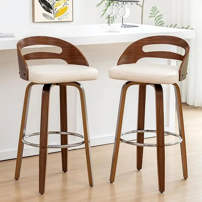 Set of 2 Swivel Bar Stools Walnut
