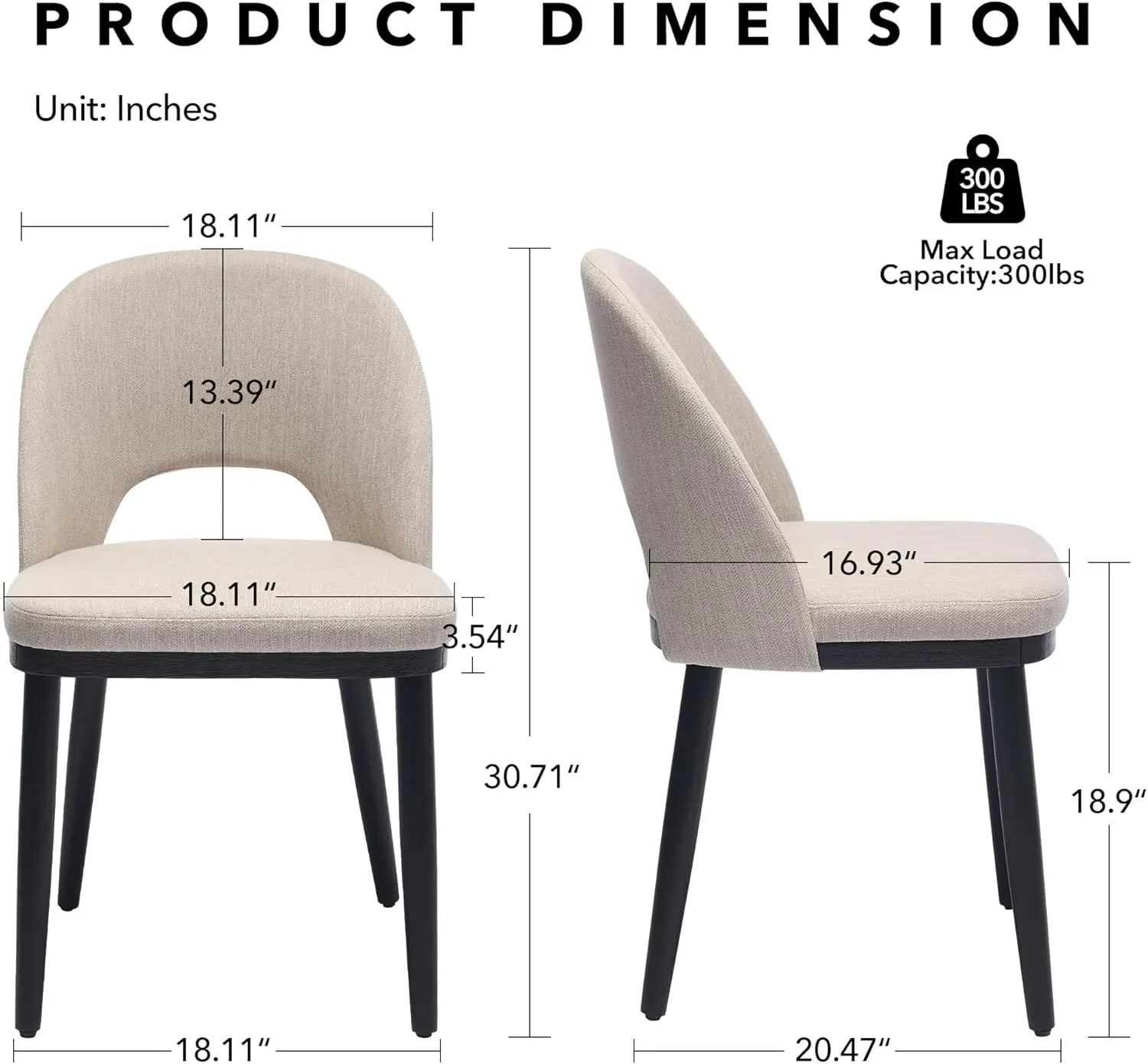 2 Upholstered Curved Backrest Wood Leg
