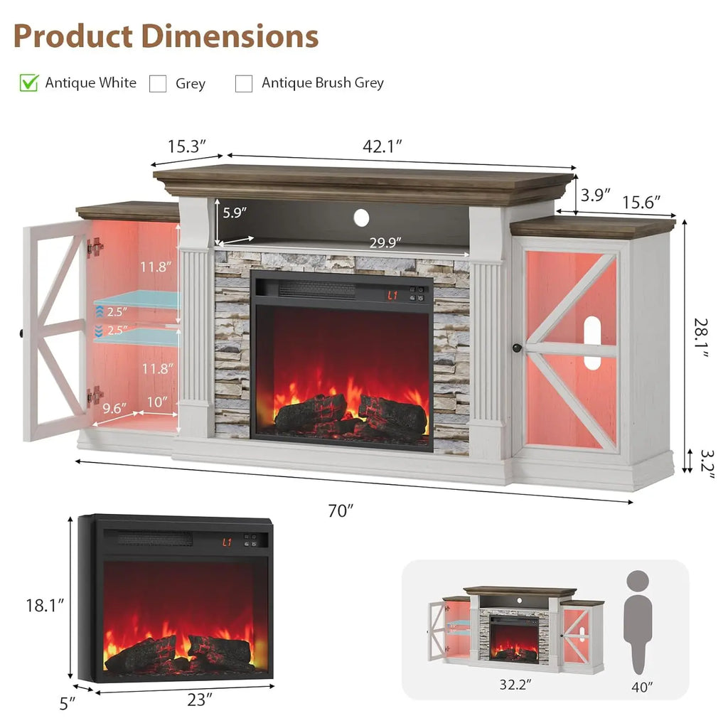 Electric Fireplace TV Stand, 70"