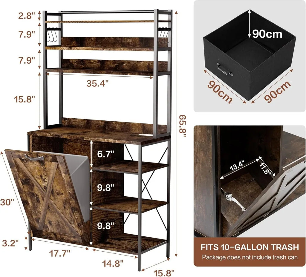 Bakers Rack W/Tilt-Out Trash/ Coffee Bar/MW Stand, Outlet