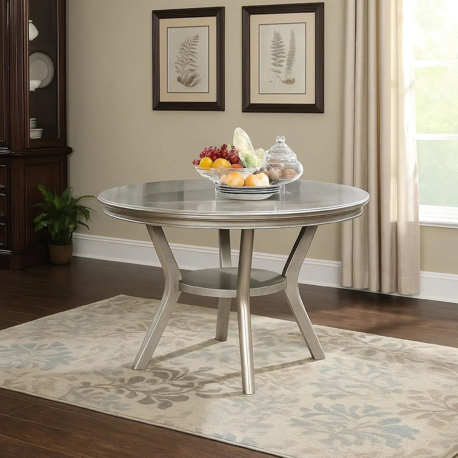 Contemporary Round Dining Table, Champagne