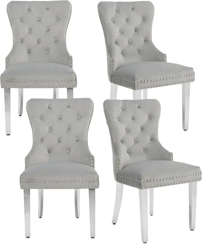 4 Velvet Tufted Upholstered Stainless-Steel Legs