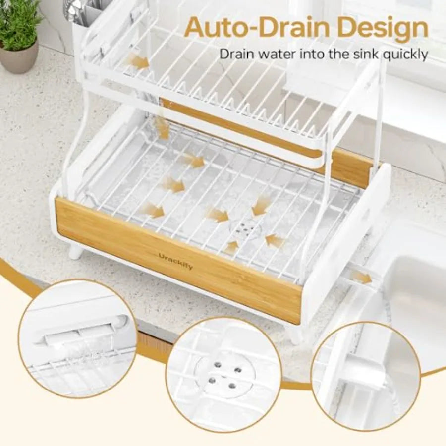 Dish Rack, Large Stainless Steel/bamboo