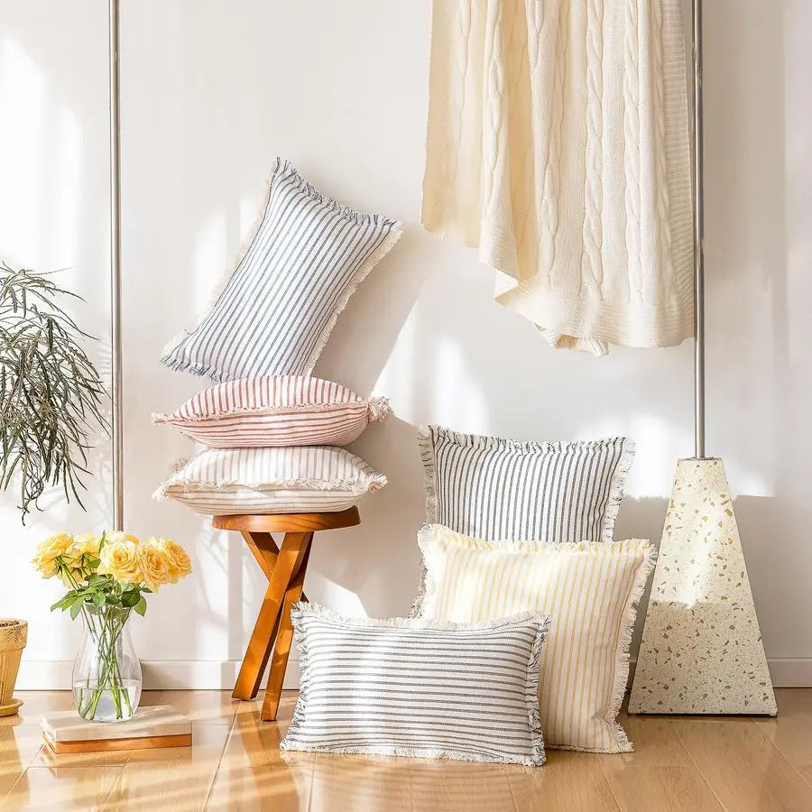 2 Pillow Covers 26x26 Striped Fringe