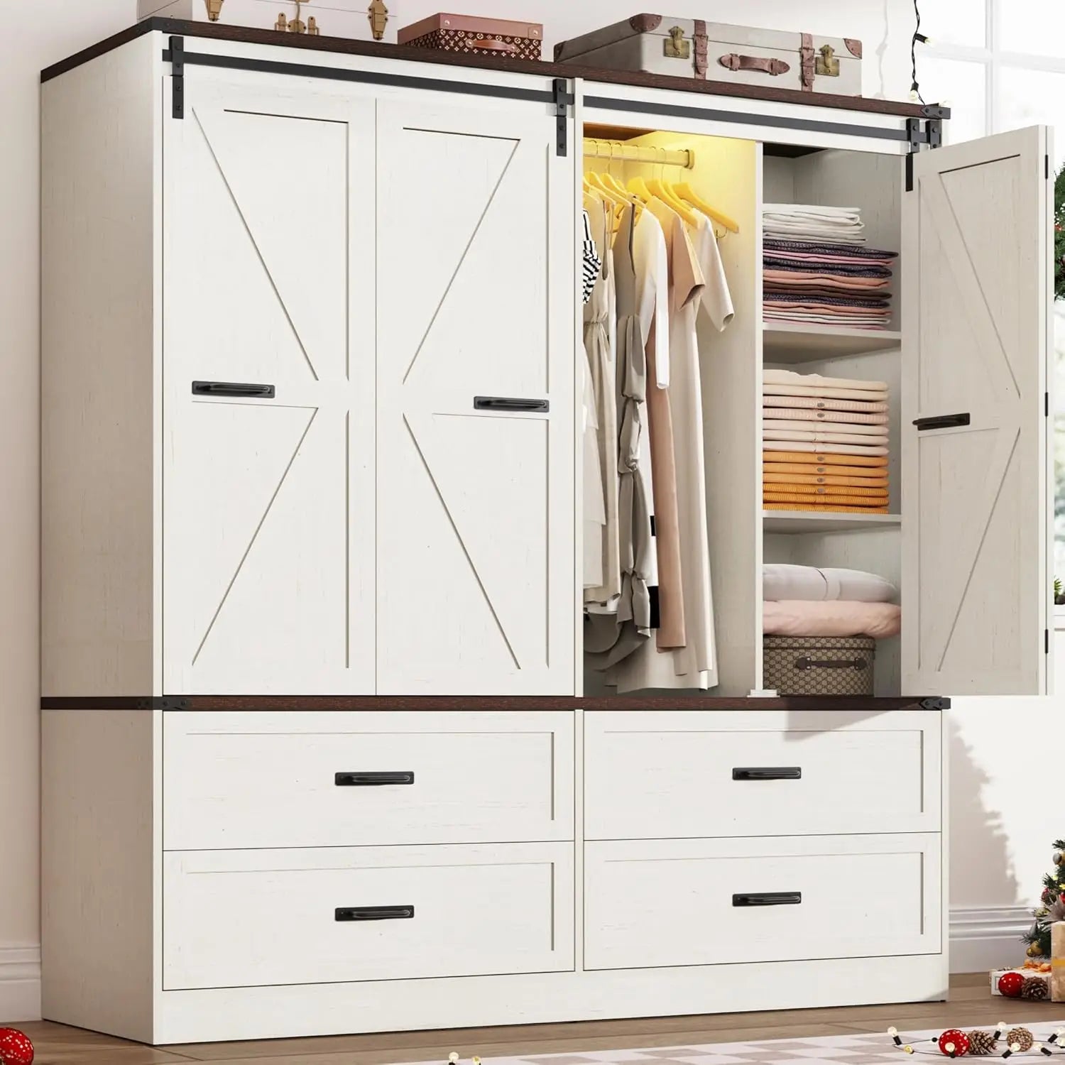 Farmhouse 4-Door Armoire w/Sliding Door