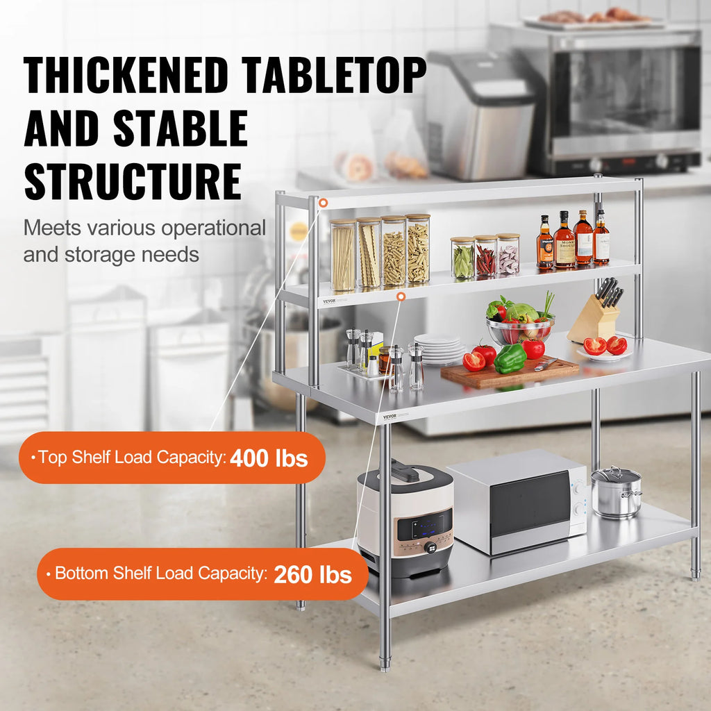 Stainless kitchen worktable Overshelf