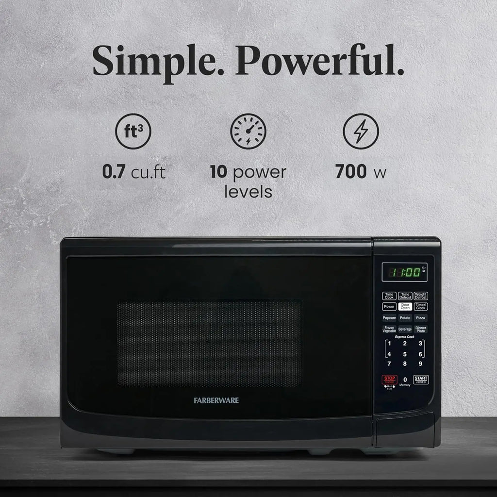 Compact 0.7 CF Microwave, 700 Watts, Black
