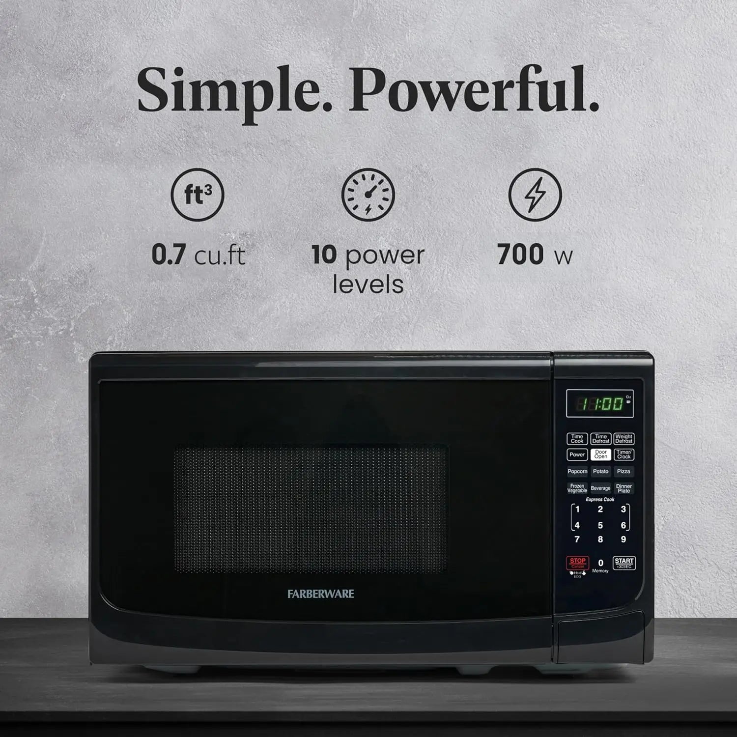Compact 0.7 CF Microwave, 700 Watts, Black