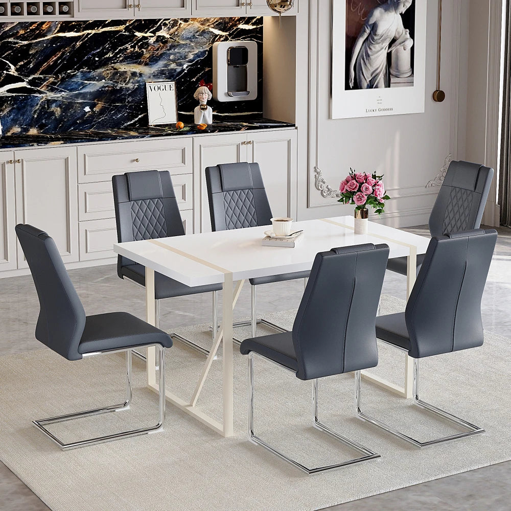 55"x31.4" set w/6 chairs Cream-Style MDF