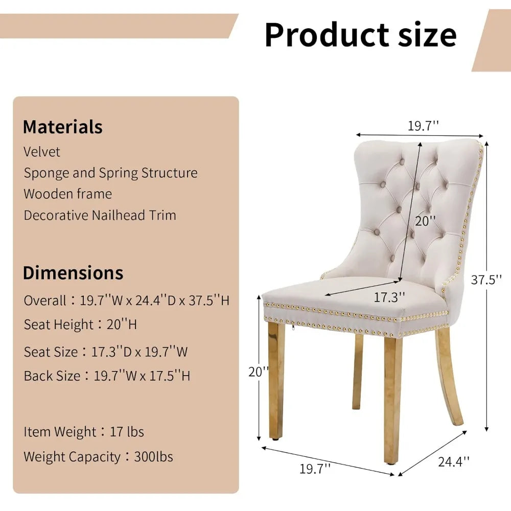 4 Modern Tufted Upholstered Beige Velvet