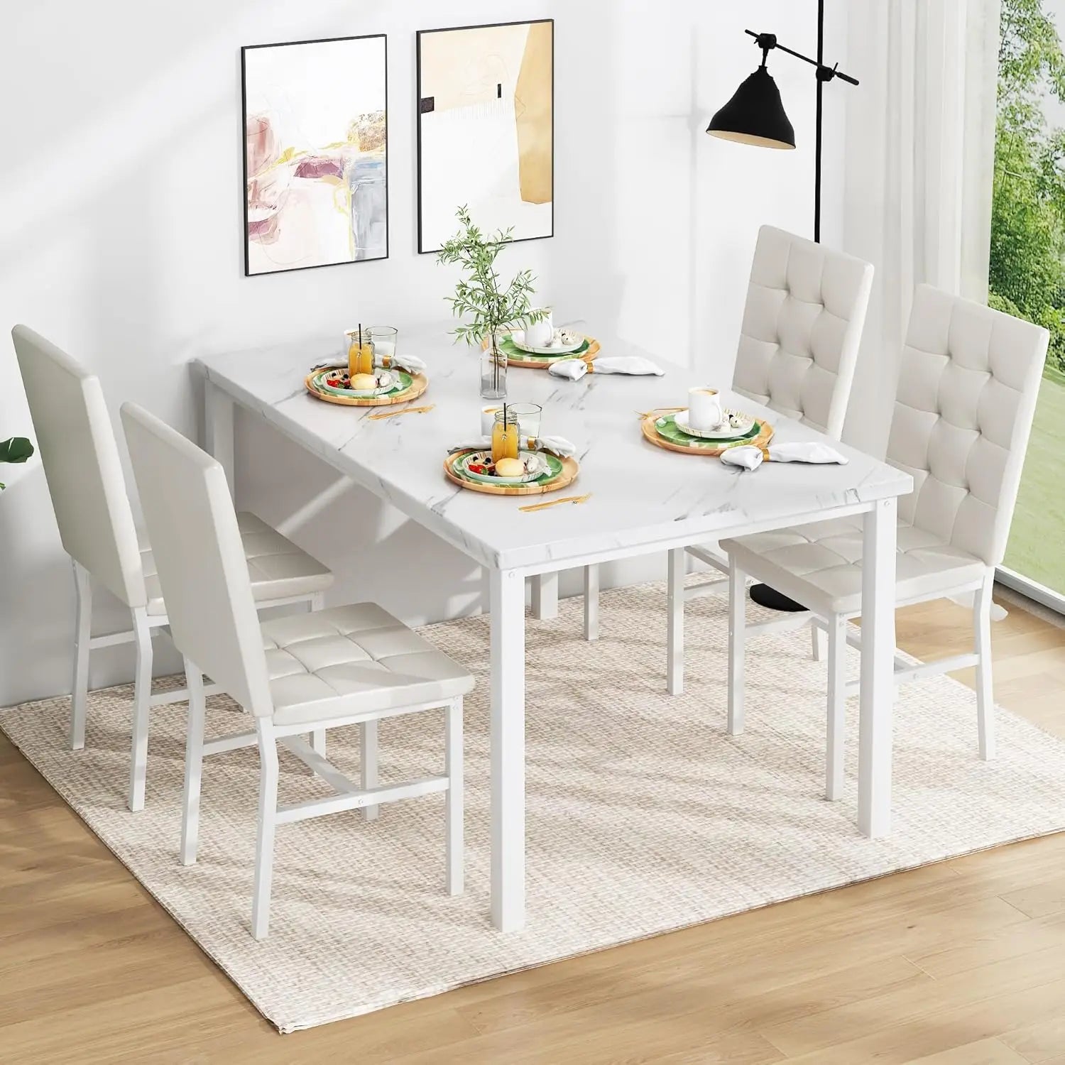 Faux Marble Kitchen Table w/4 Leather Chairs
