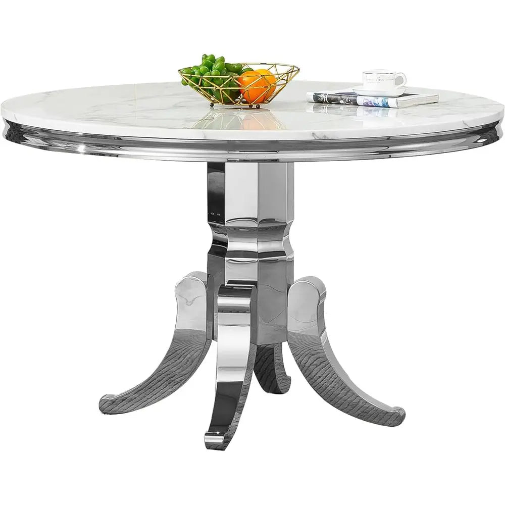 Round 44.88 Marble w/Stainless Steel Base 6 person