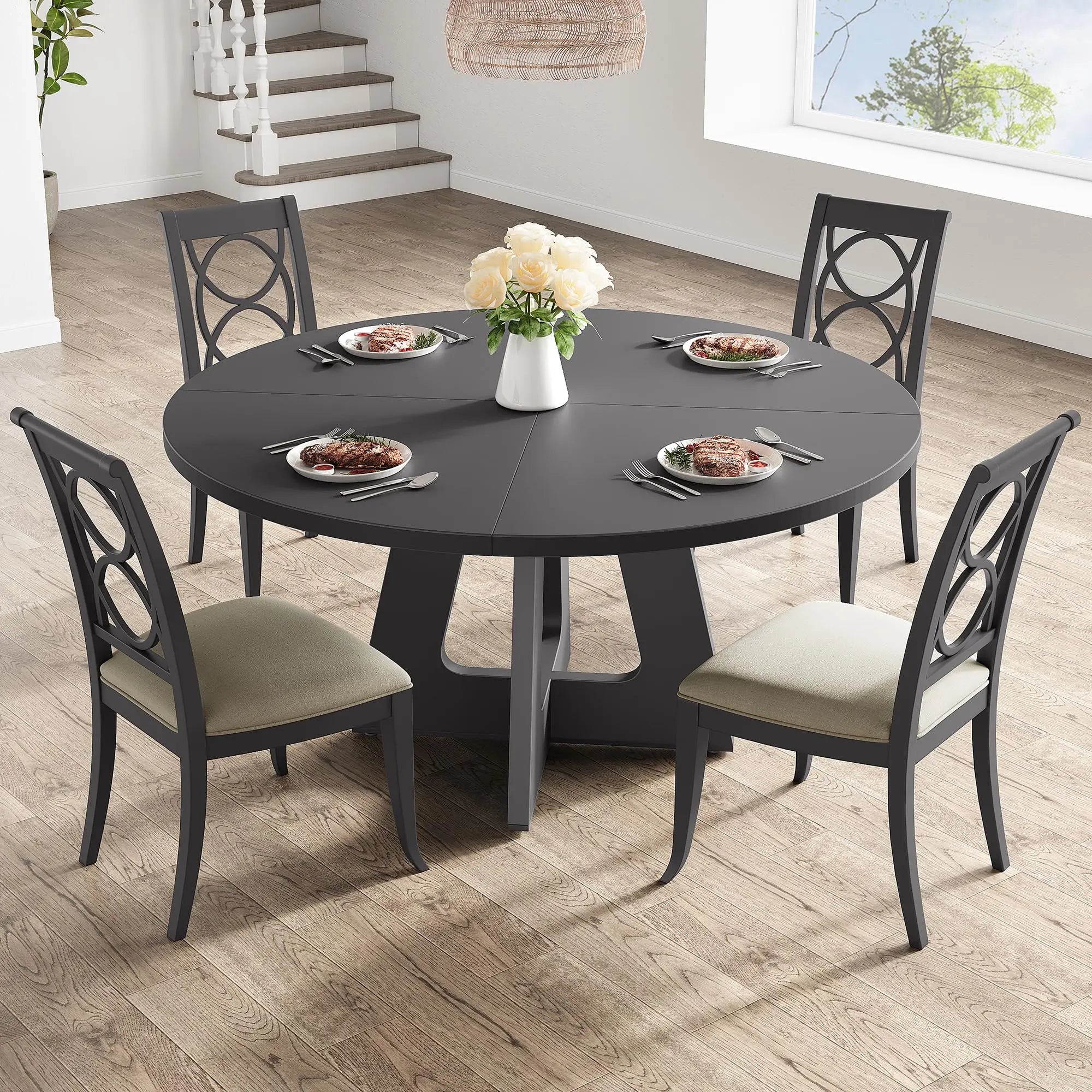 47" Round Large Wooden For 4 to 6 Farmhouse