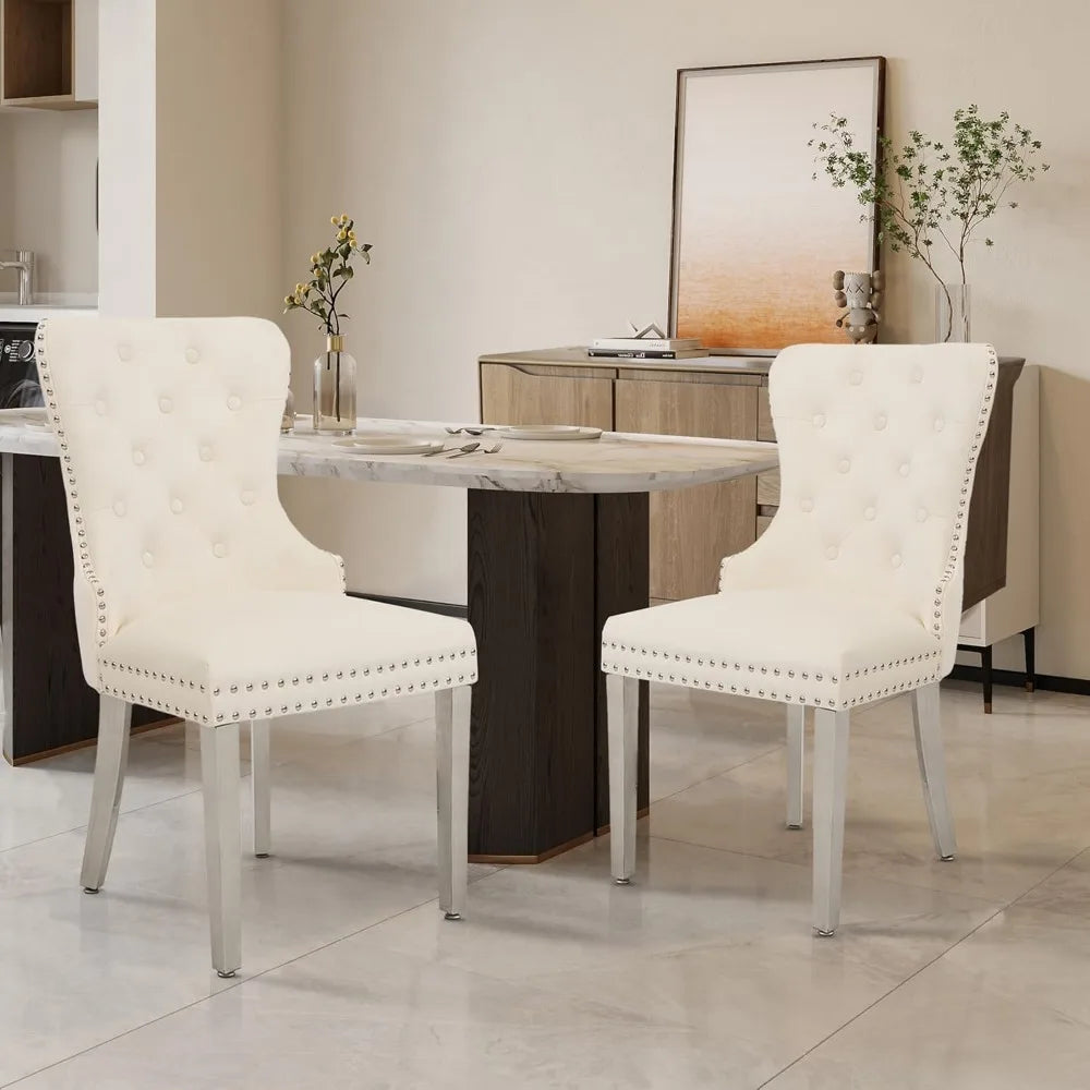 4 Velvet Tufted Upholstered Stainless-Steel Legs