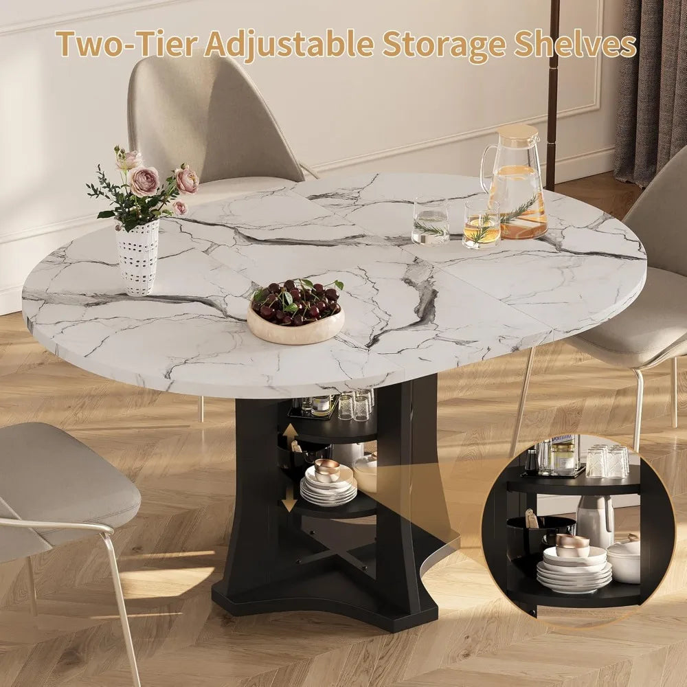 43-69" Extendable for 4-6, White Faux Marble