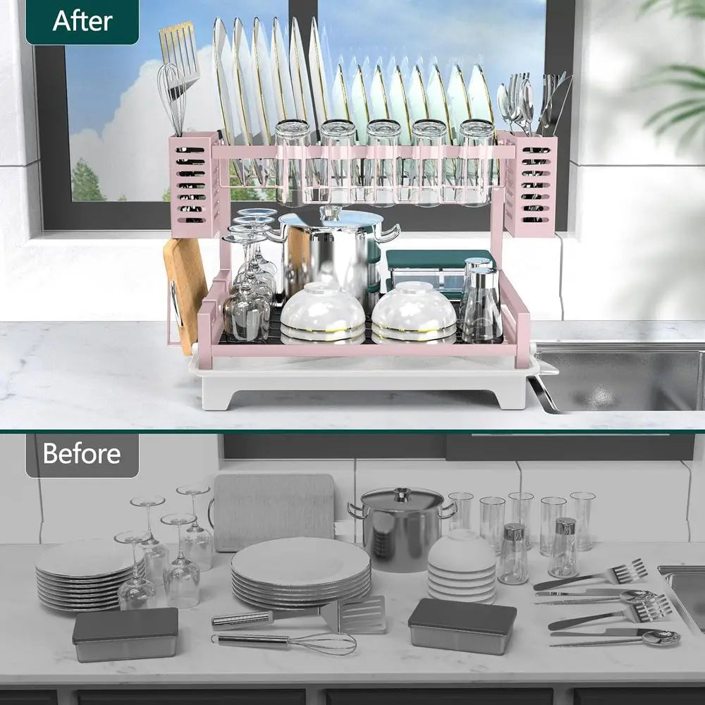 Large 2-Tier Dish Rack Drainboard