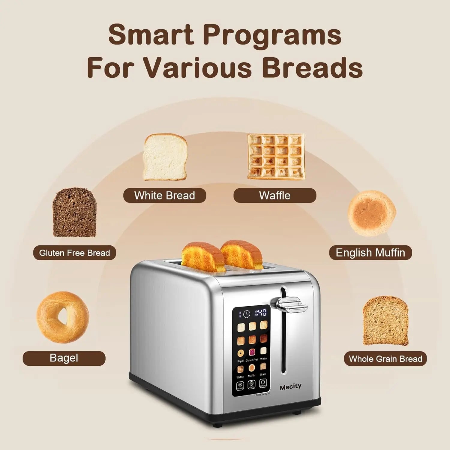 2 Slice Toaster, 1.5" Wide Slot, Stainless