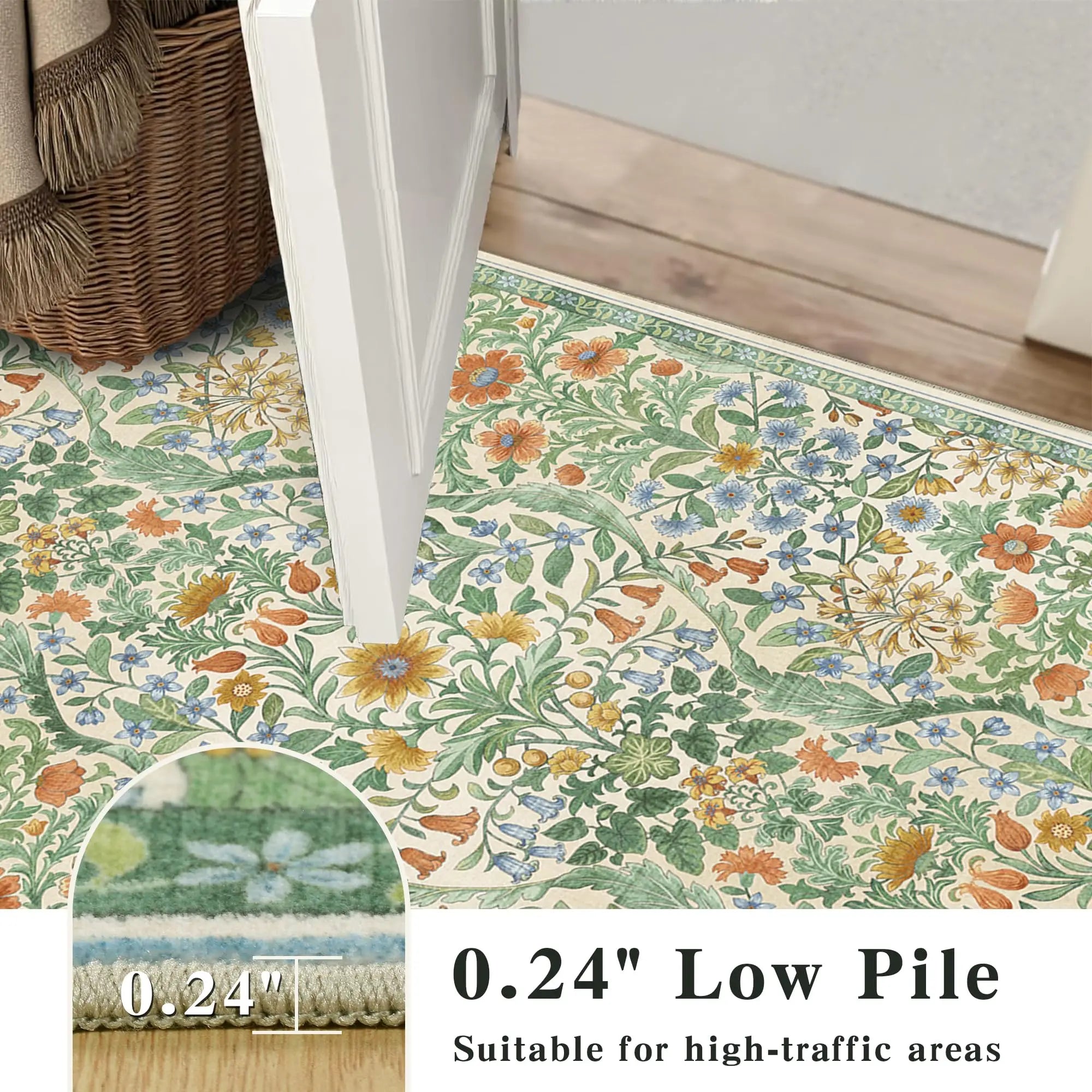 6x6 Circle Grass Green Washable Floral