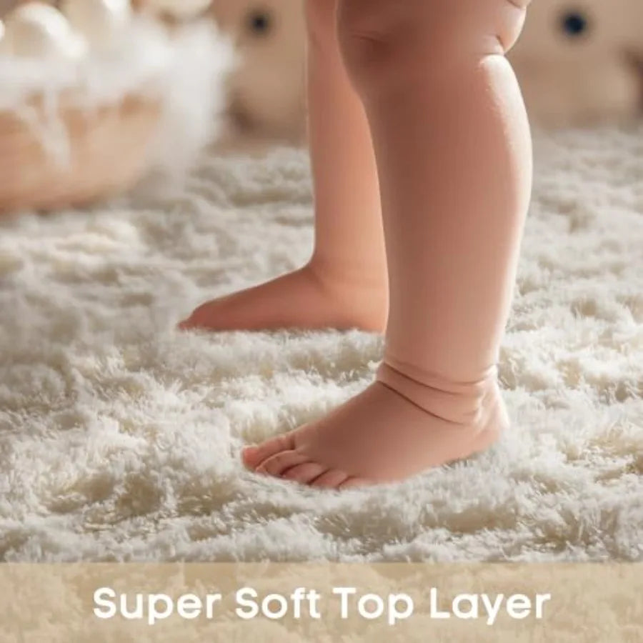 8' Circle Ivory Plush Fluffy Fuzzy Shag