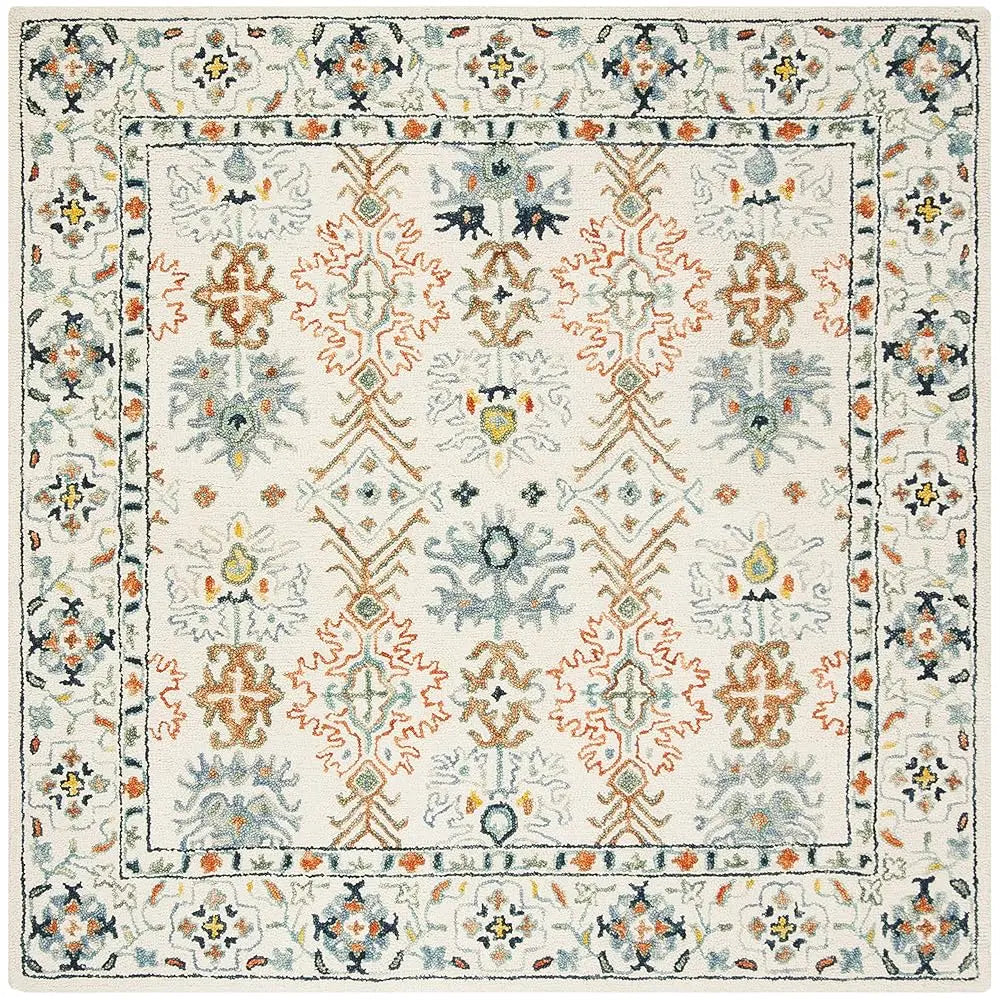 7' Square Ivory/Blue Handmade Boho
