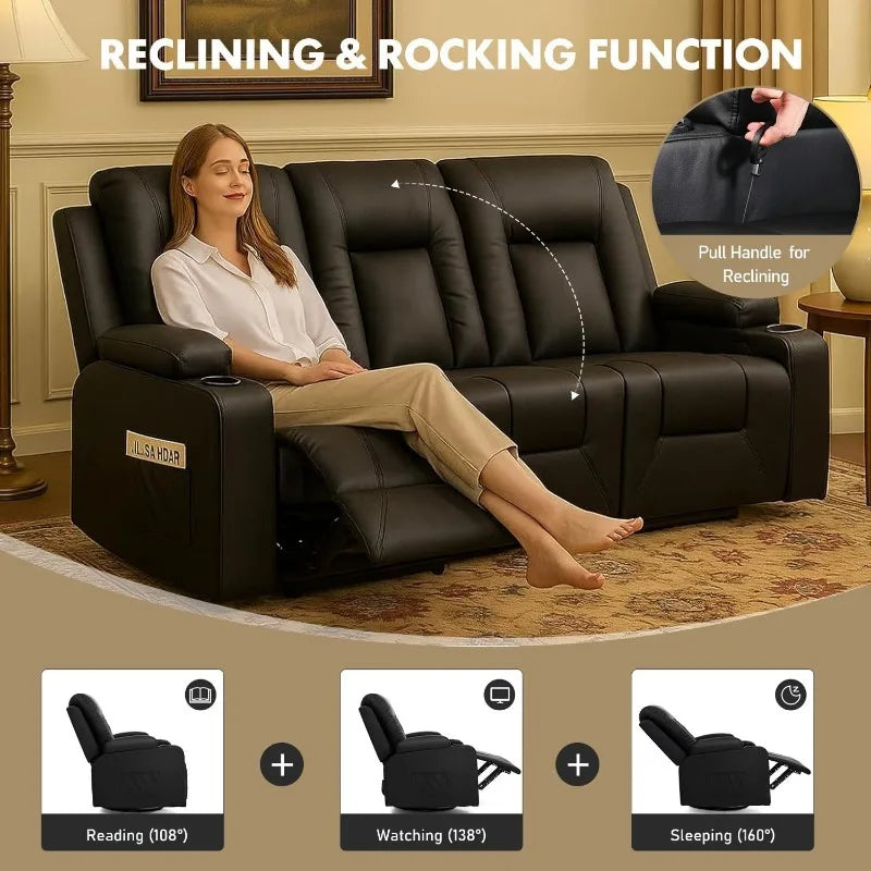 Leather Manual Recliner Sofa Set