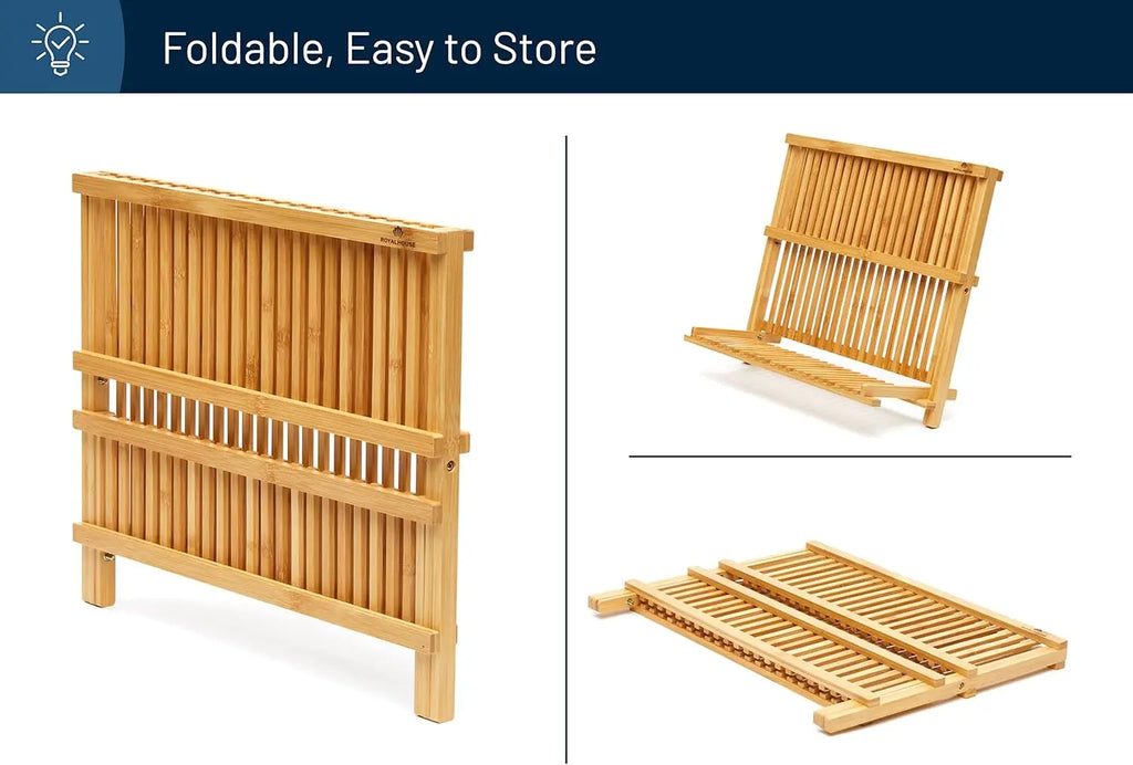 Bamboo Dish Rack Collapsible Foldable
